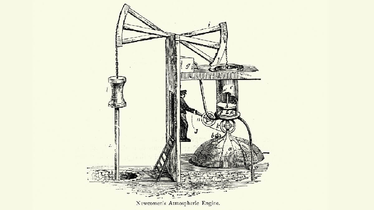 纽科门大气发动机的古版画。